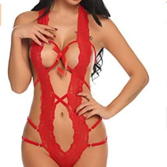Avidlove Women Deep V Halter Lingerie Bodysuit
